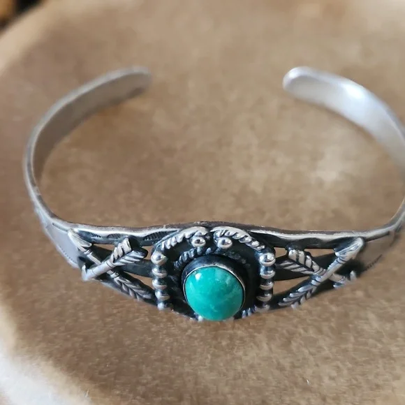 Cool Vintage Native American Turquoise Fred Harvey Cuff Bracelet 💚🎁🩶 - Picture 7 of 15